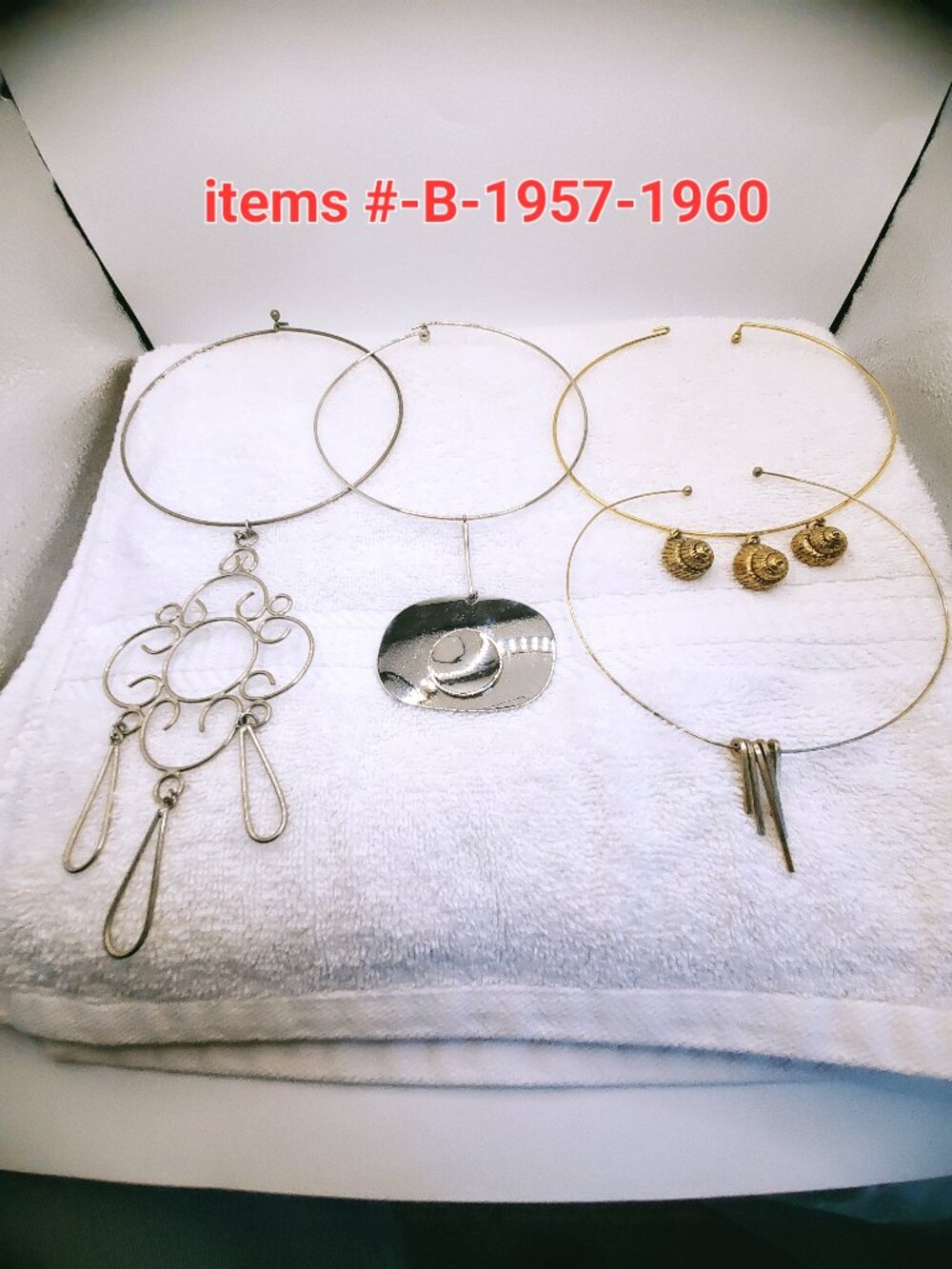 4 Wire type Necklaces with pendants,. item # B-1957-1960,. wt. 32 grams.